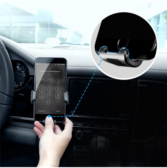 Baseus Gravity Car Mount Aluminium Phone Bracket Luftventilhållare för 4-6" Enheter - Svart