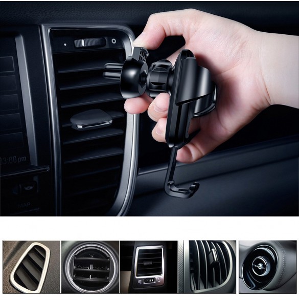 Baseus Gravity Car Mount Aluminium Phone Bracket Luftventilhållare för 4-6" Enheter - Svart