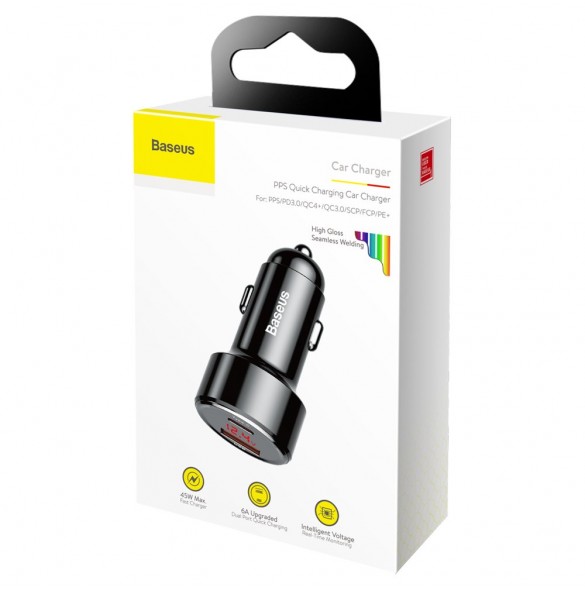 Baseus Magic Series PPS Car Charger with digital display USB Quick Charge 3.0 / USB Type C PD QC4+ 45W 6A - Svart