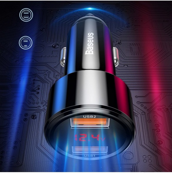 Baseus Magic Series PPS Car Charger with digital display USB Quick Charge 3.0 / USB Type C PD QC4+ 45W 6A - Svart